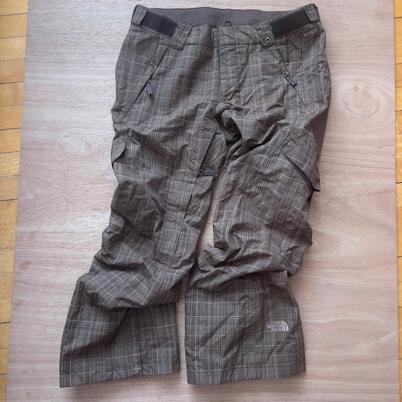 The North Face Hyvent nylon ski snow pants women's size L brown plaid pockets - Picture 1 of 9